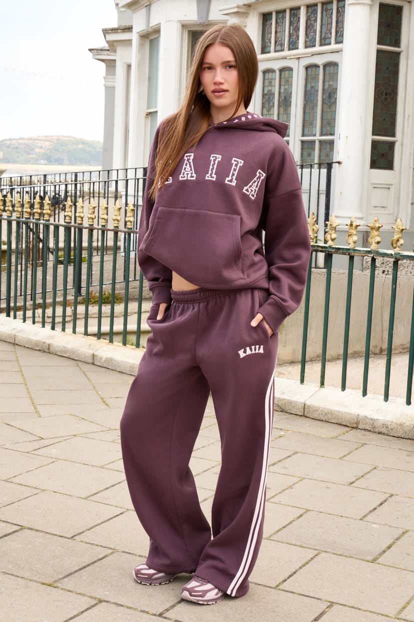 Kaiia Kaiia Sport Stripe Wide Leg Joggers Berry Brown & Vintage Pink - 1