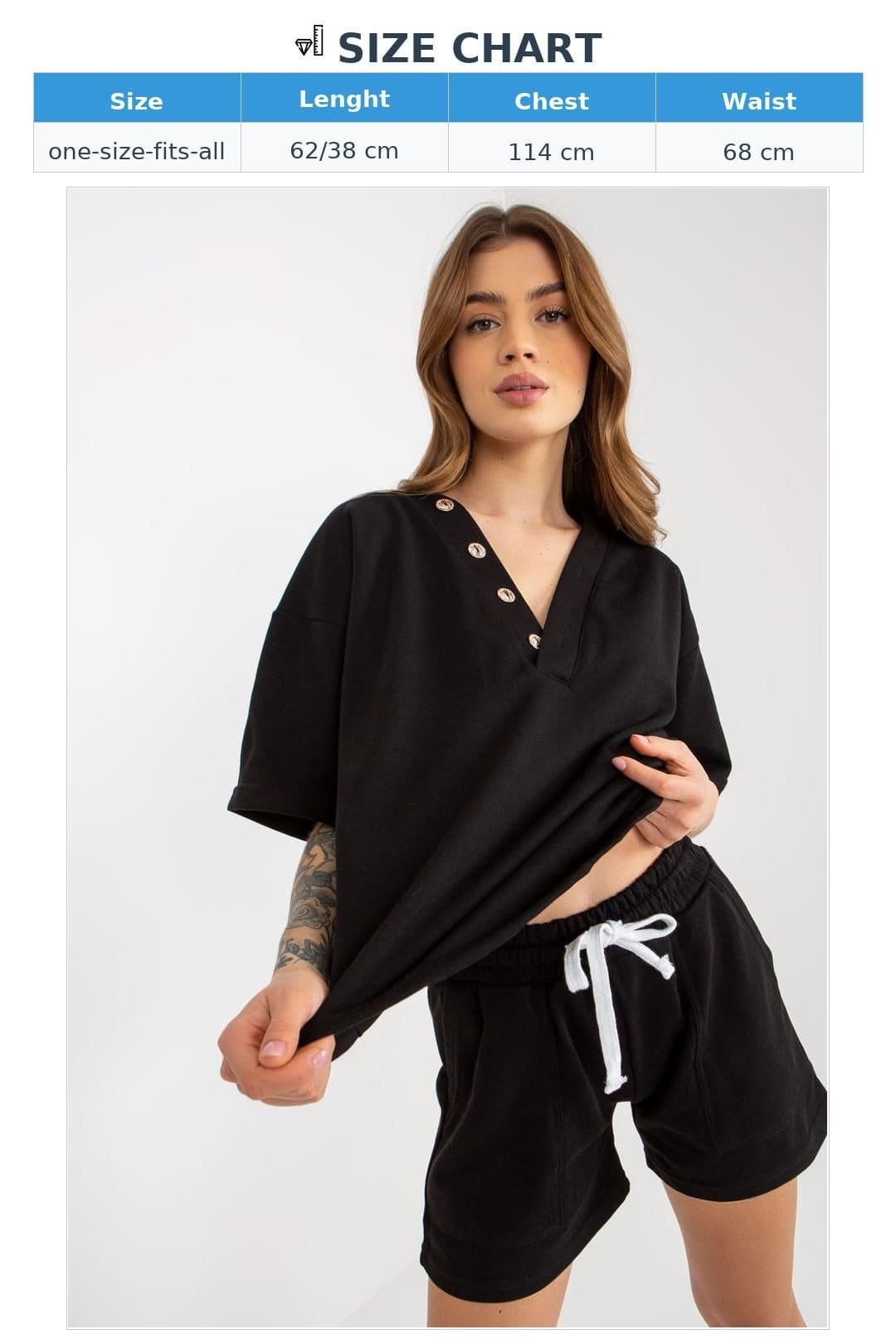 Love Lace Love Lace Women's Heart Neck Short Sleeve Blouse Shorts Set in Black - 4