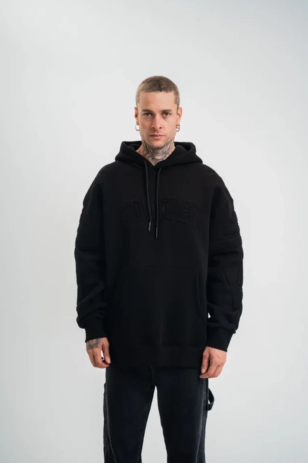 Janes Janes Men's Oversized Hooded Sweatshirt with Embroidery in Black