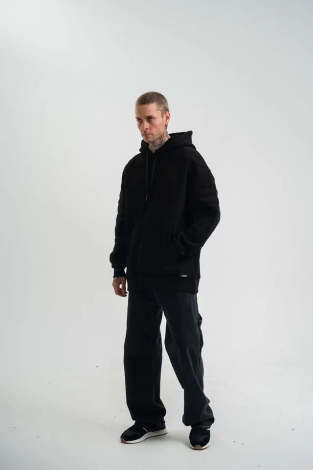 Janes Janes Men's Oversized Hooded Sweatshirt with Embroidery in Black - 2