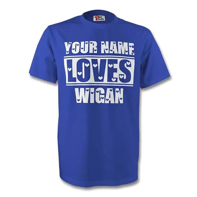 Wigan Wigan Men's Your Name Loves T-Shirt in Blue - 2