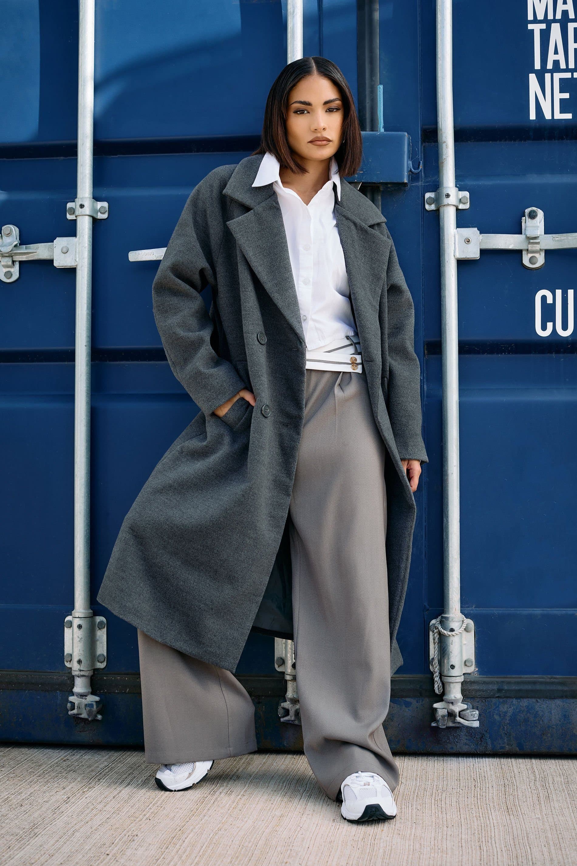 PixieGirl PixieGirl Women's Petite Formal Midi Coat in Grey