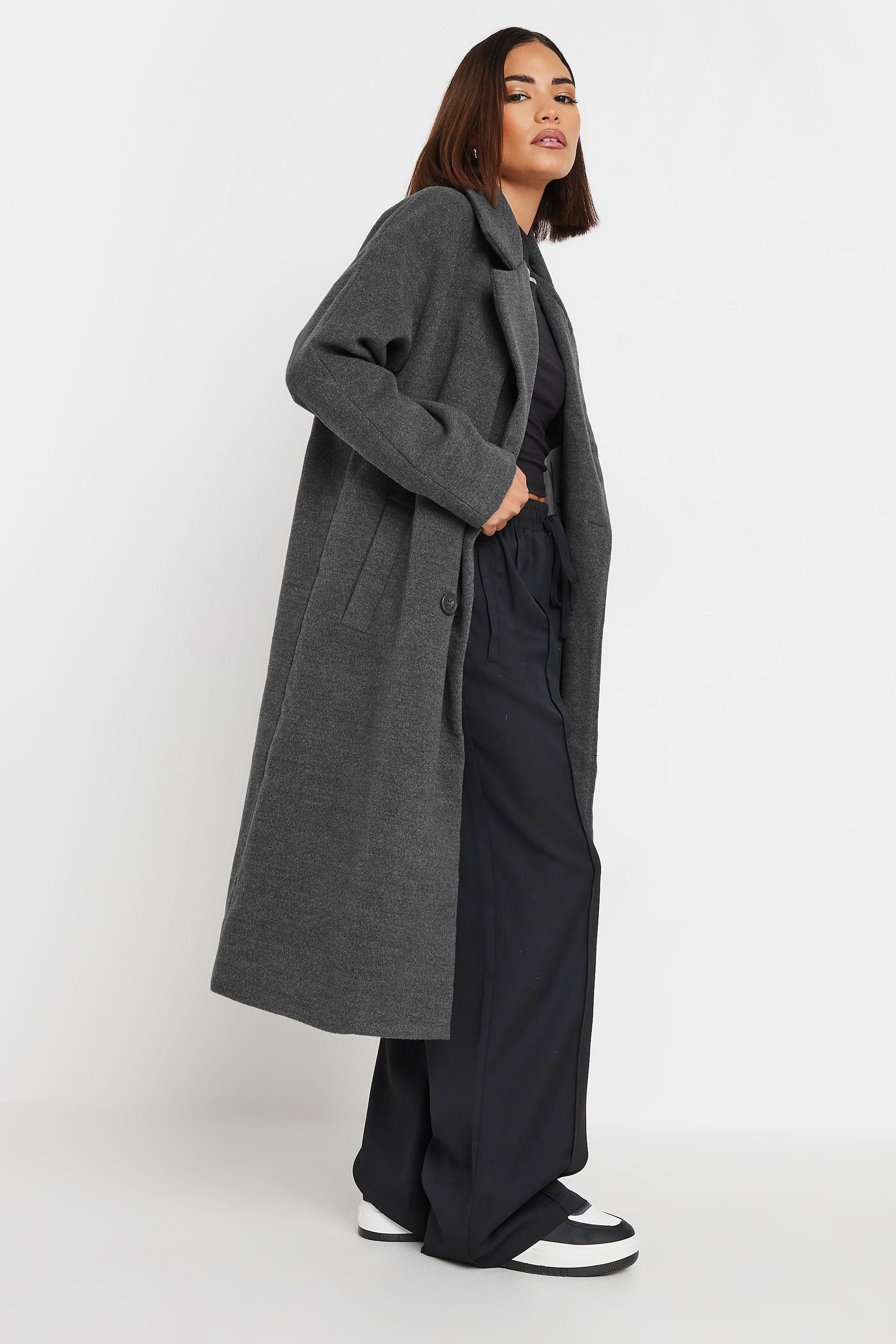 PixieGirl PixieGirl Women's Petite Formal Midi Coat in Grey - 3