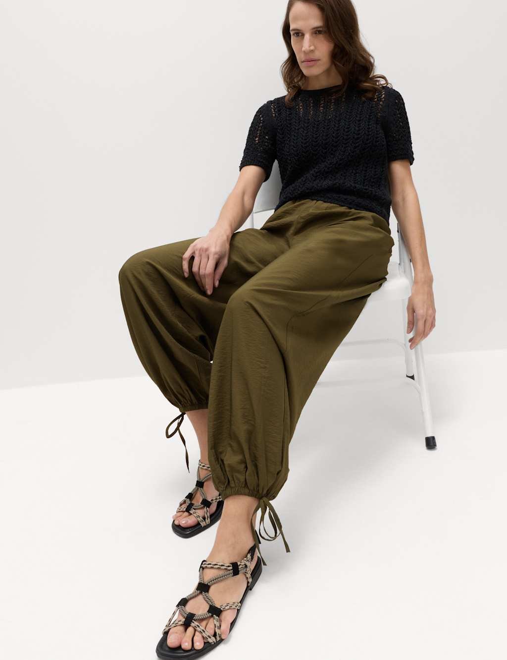 Marks & Spencer M&S Balloon Trousers Dark Olive - 4