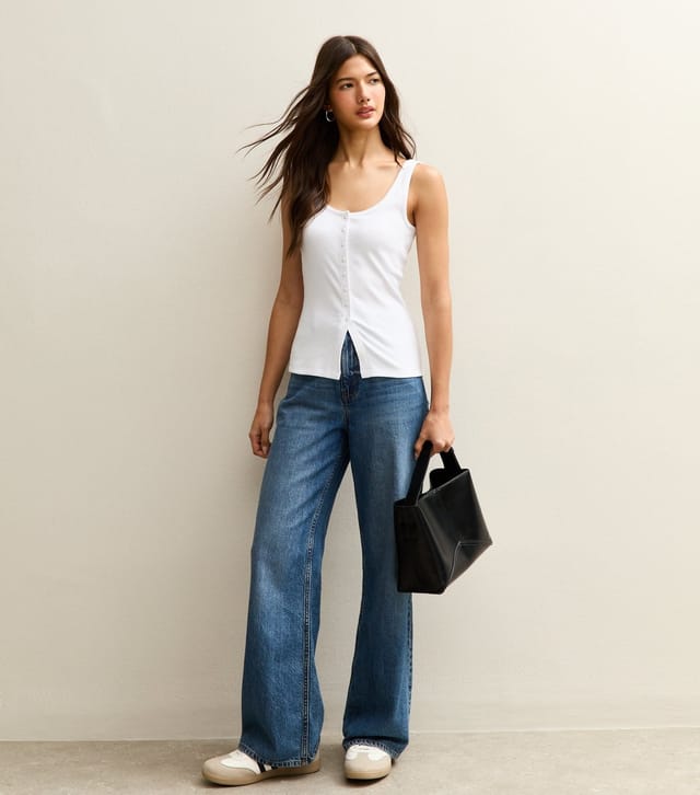 New Look Women's White Button Up Tank Top New Look - 2