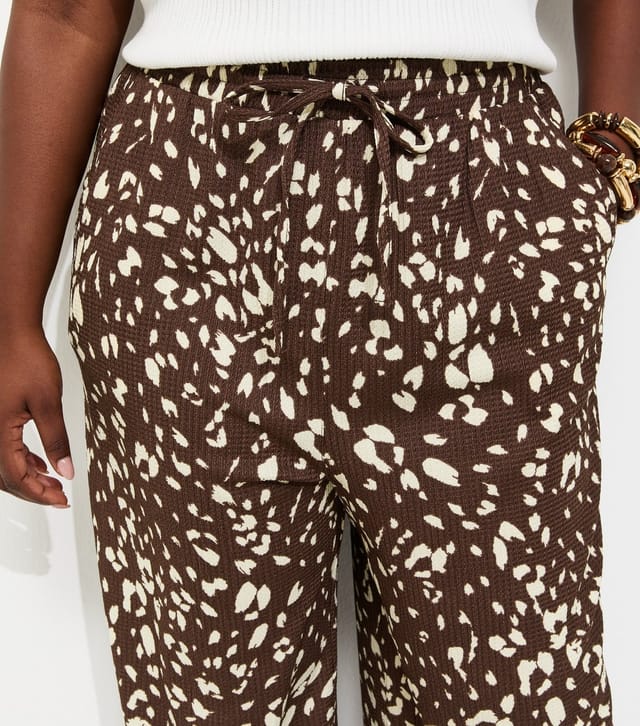 New Look Women's Plus Size Brown Animal Print Crinkled Wide Leg Trousers Curves New Look - 2