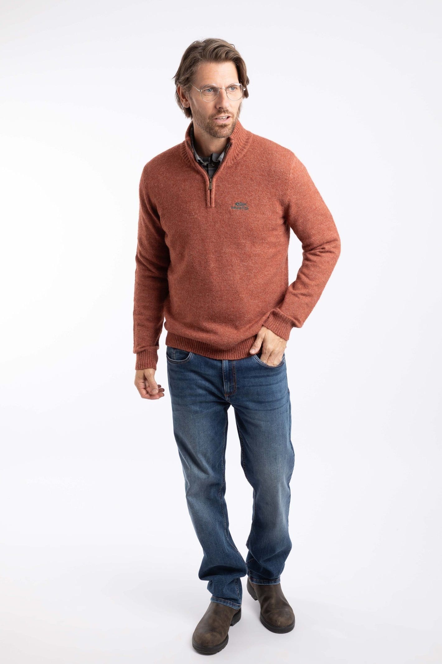 Weird Fish Weird Fish Men's Altwood 1/4 Zip Jumper in Orange - 4