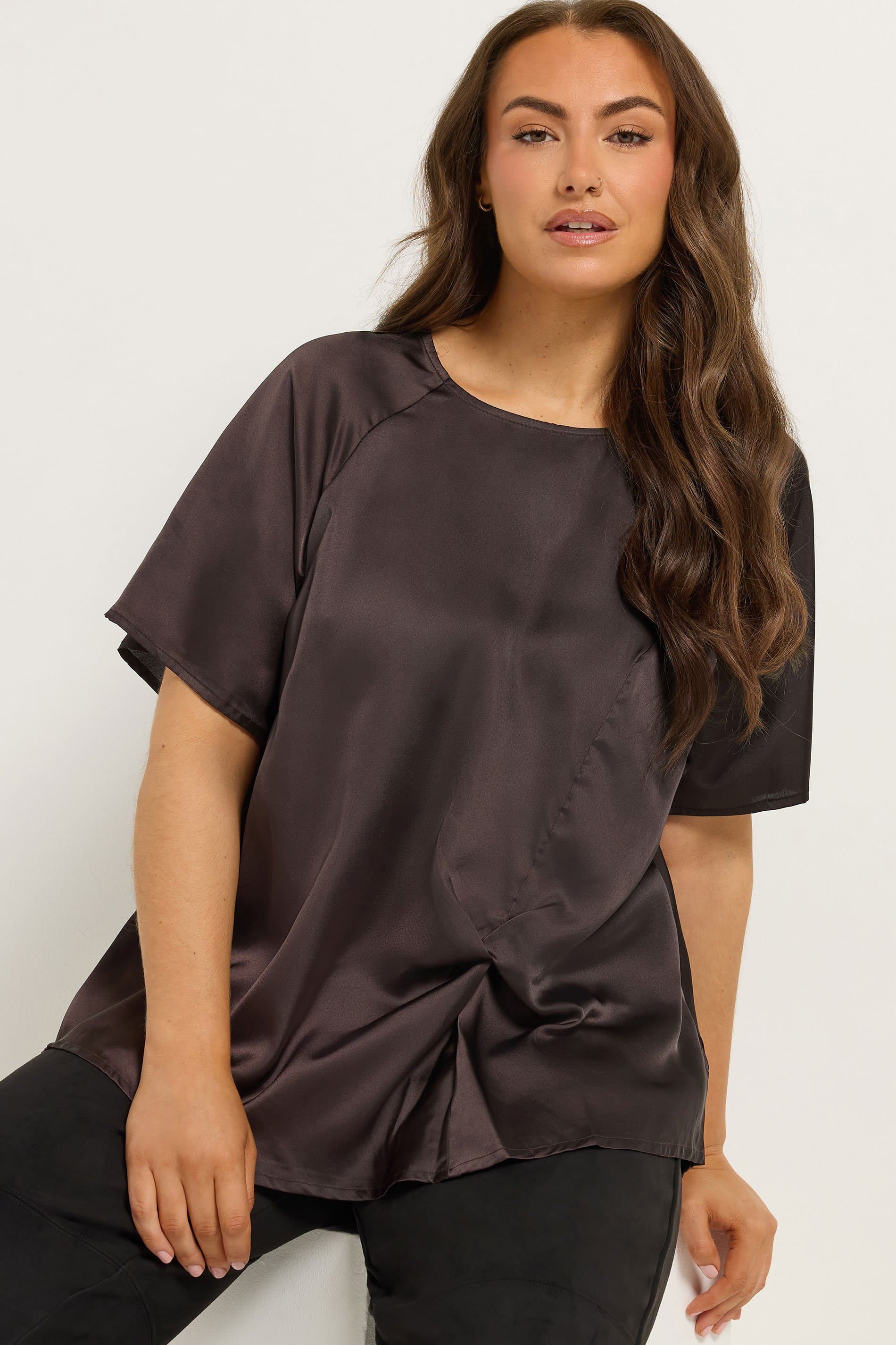 Yours Plus Size Chocolate Brown Satin Twist Front Blouse