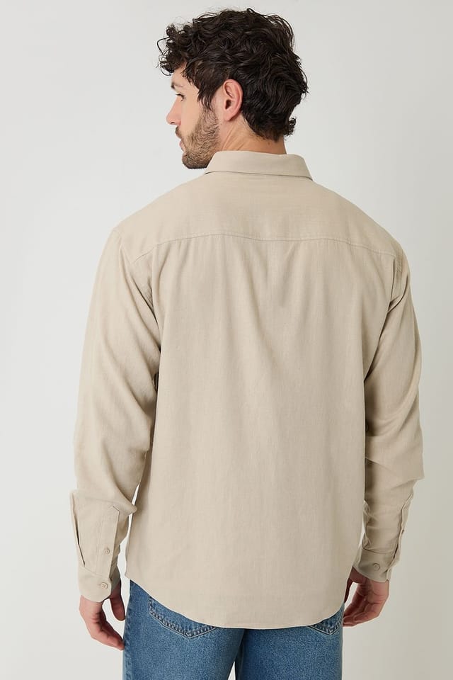 Threadbare Threadbare Men's Relaxed Fit Linen Blend Shirt in Stone - 2