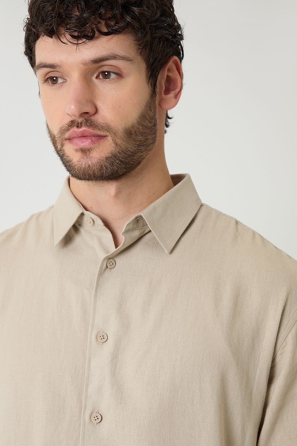 Threadbare Threadbare Men's Relaxed Fit Linen Blend Shirt in Stone - 4