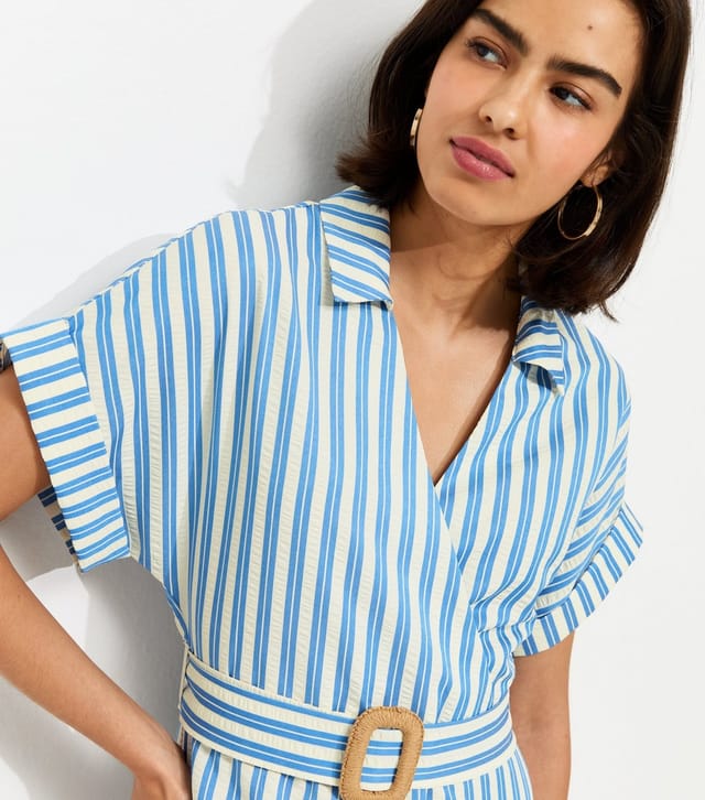 New Look Women's Blue Striped Tiered Wrap Midi Dress New Look - 2