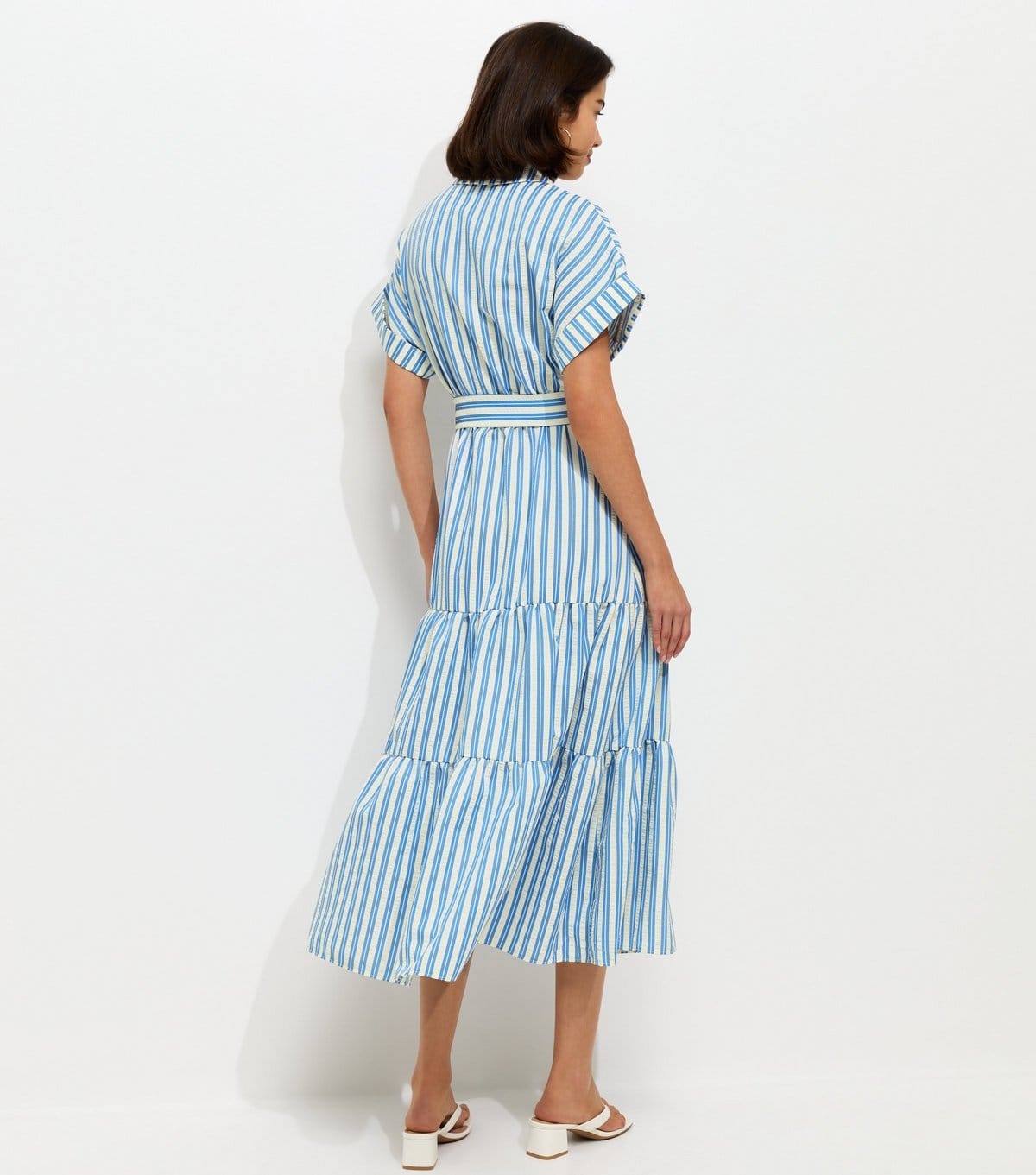 New Look Women's Blue Striped Tiered Wrap Midi Dress New Look - 4