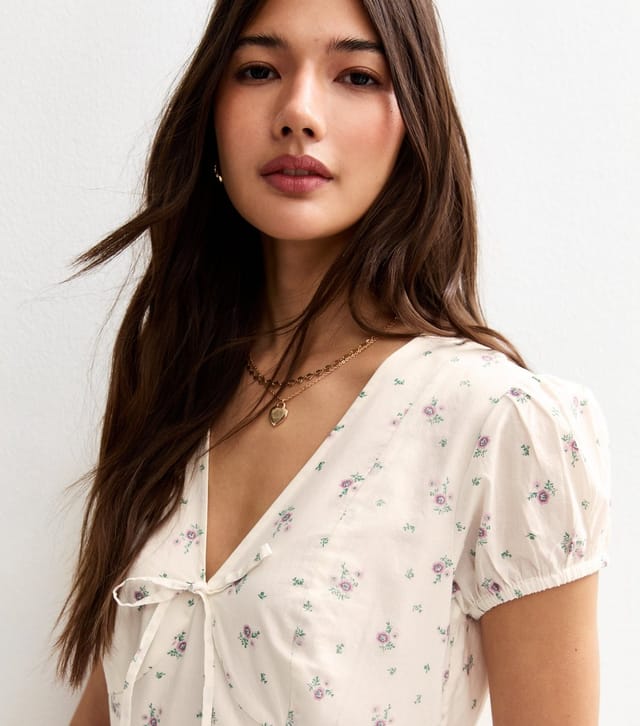 New Look Women's White Ditsy Print Fitted Waist Mini Dress New Look - 3