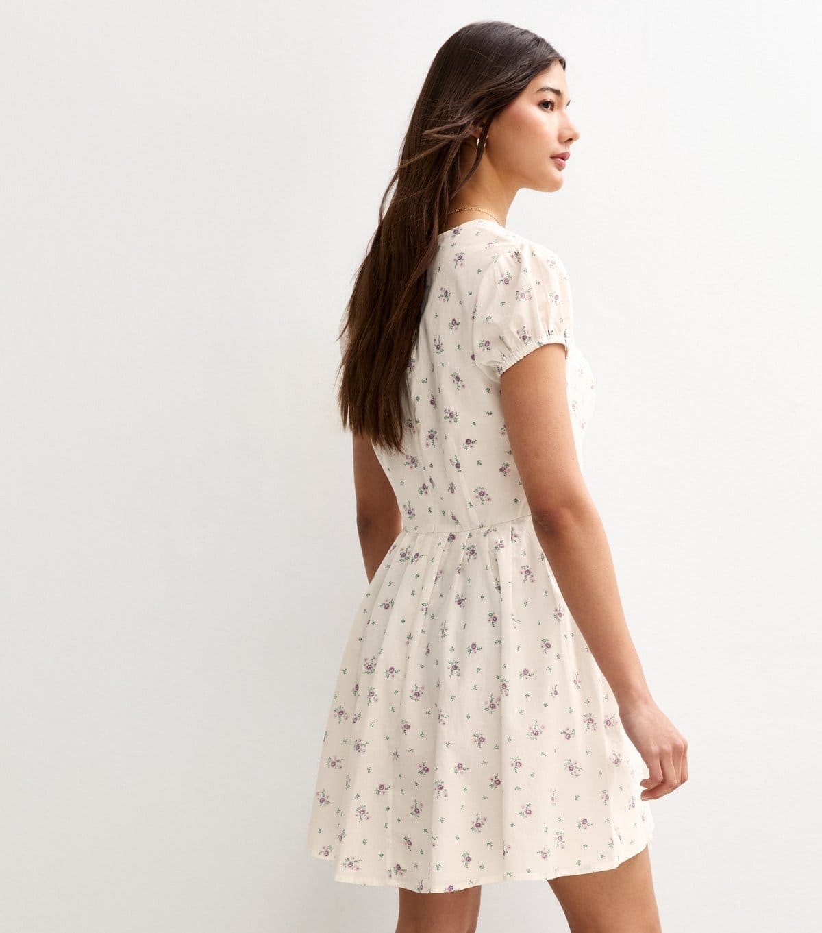 New Look Women's White Ditsy Print Fitted Waist Mini Dress New Look - 4