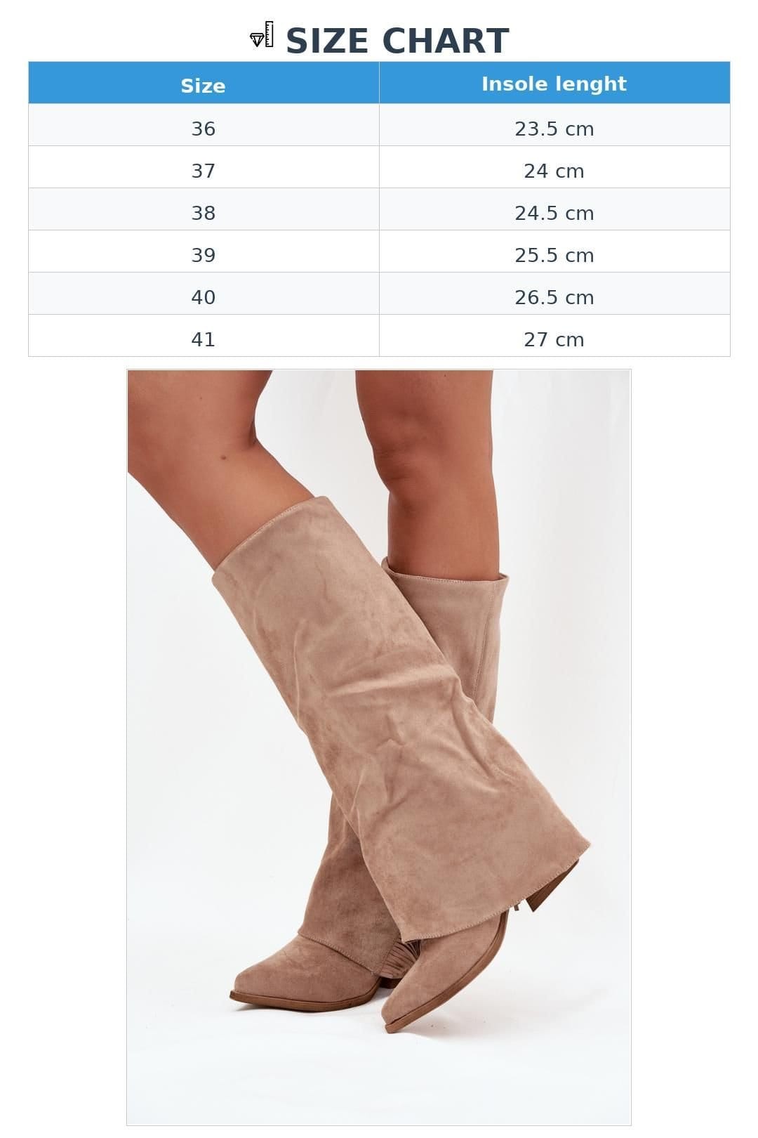 Love Lace Love Lace Women's Slip On Suede Cowboy Boots with Fringes & Column Heel in Beige - 4