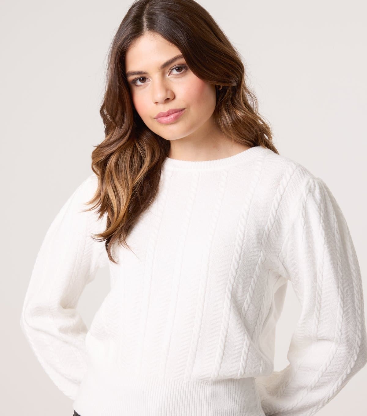 Blue Vanilla Women's White Textured Puff Sleeve Jumper Blue Vanilla New Look