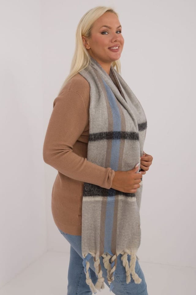 Love Lace Love Lace Women's Elegant Checkered Polyester Scarf 180 cm with Tassels Warm in Grey - 2