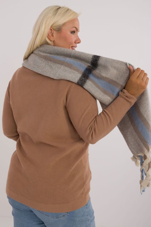 Love Lace Love Lace Women's Elegant Checkered Polyester Scarf 180 cm with Tassels Warm in Grey - 3