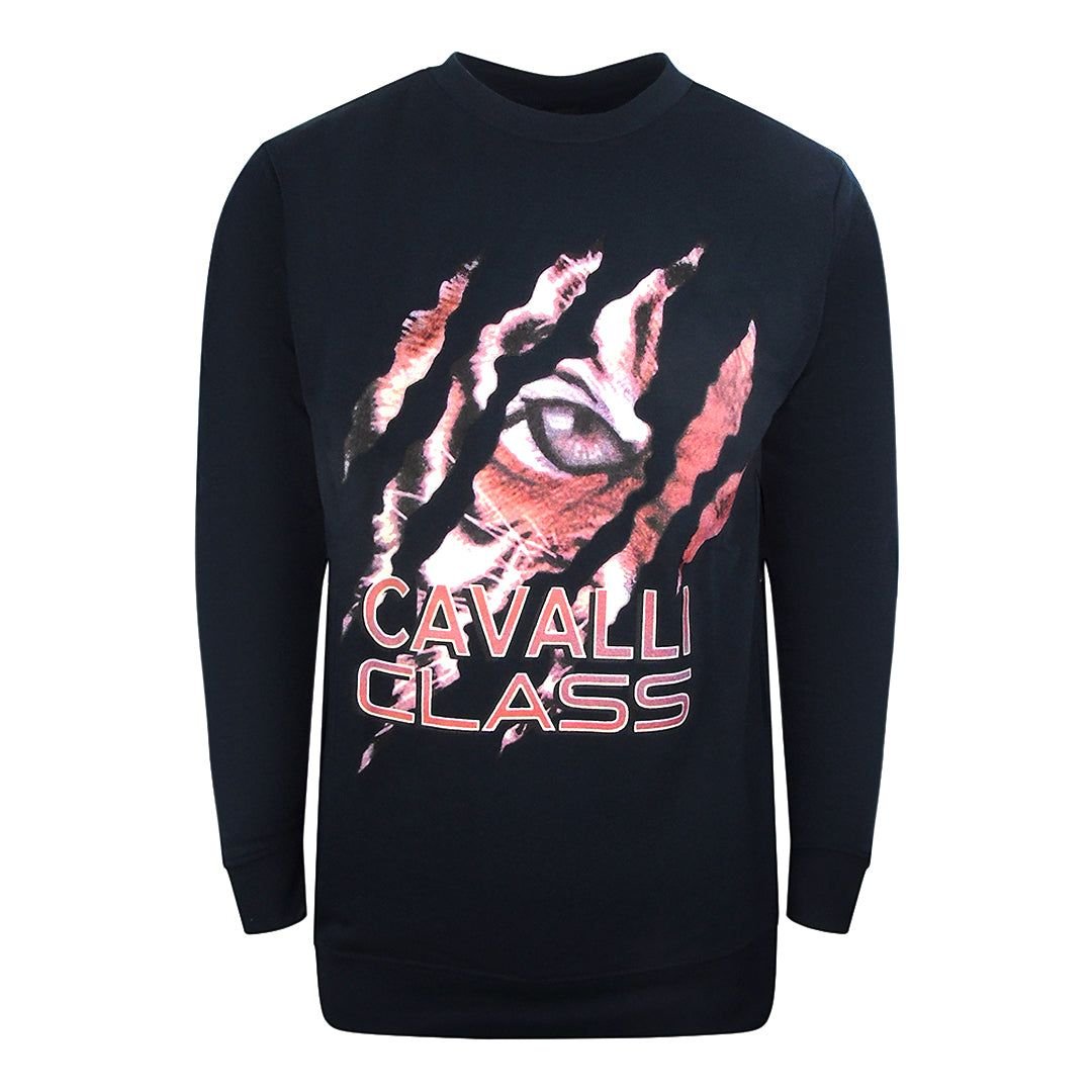 Cavalli Class Cavalli Class Men's Peeking Tiger Design Navy Blue Sweatshirt - 3