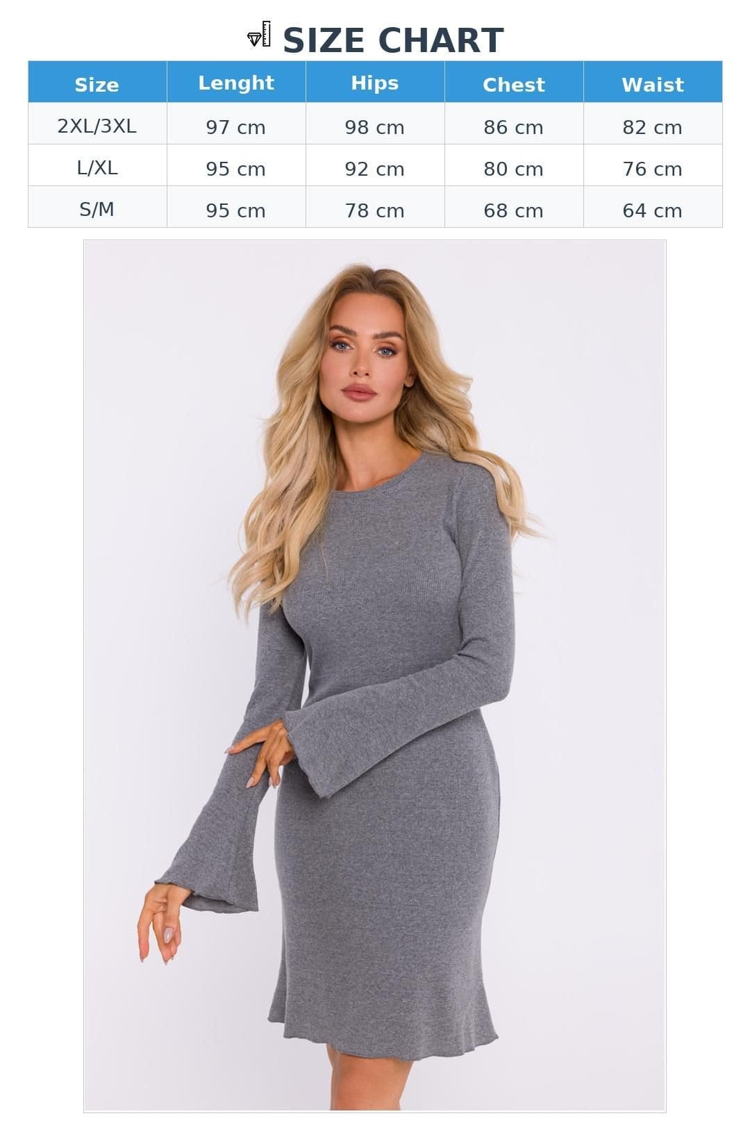 Love Lace Love Lace Women's Ribbed Cotton Knit Long Sleeve Dress in Grey - 4