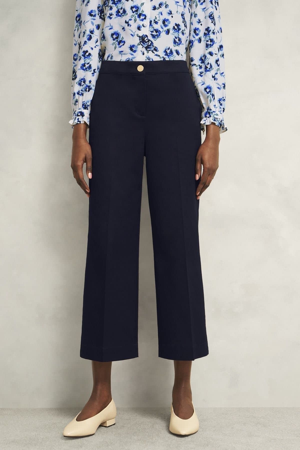Hobbs London Hobbs London Dark Navy Cropped Wide Leg Trousers