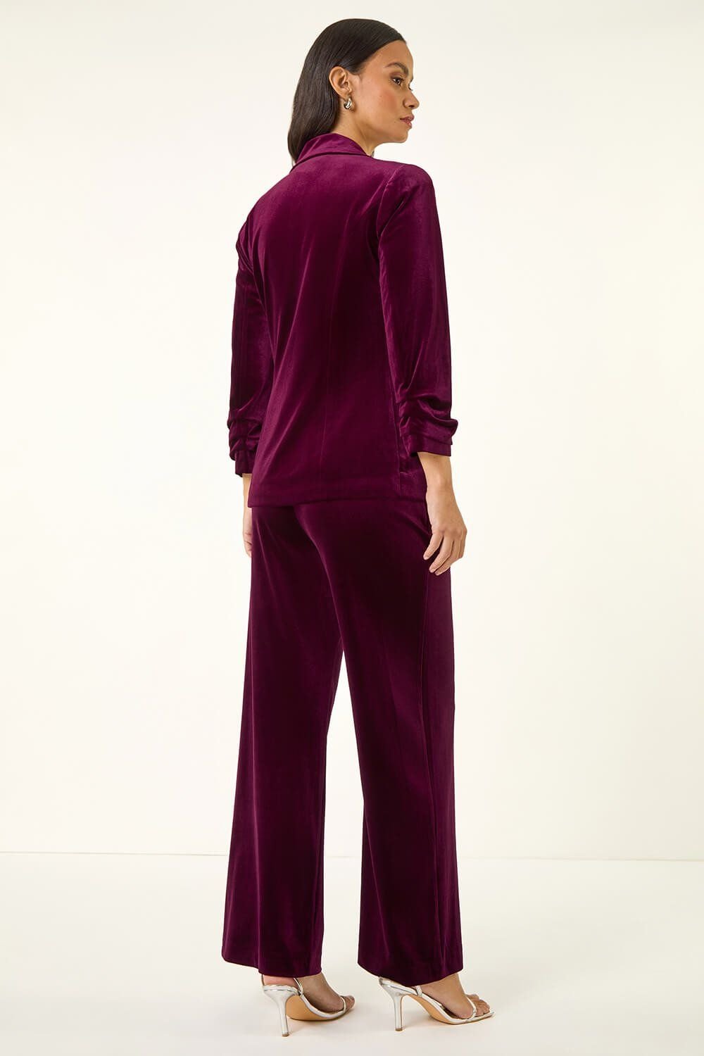 Dusk Dusk Women's Double Breasted Velvet Blazer in Burgundy - 3