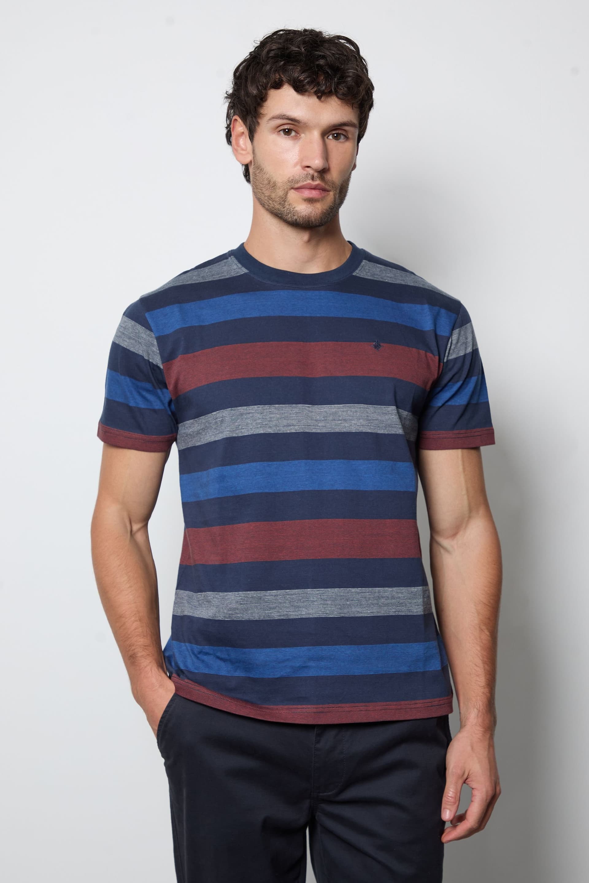 Maine Maine Men's Dark Red Feeder Block Stripe Tee