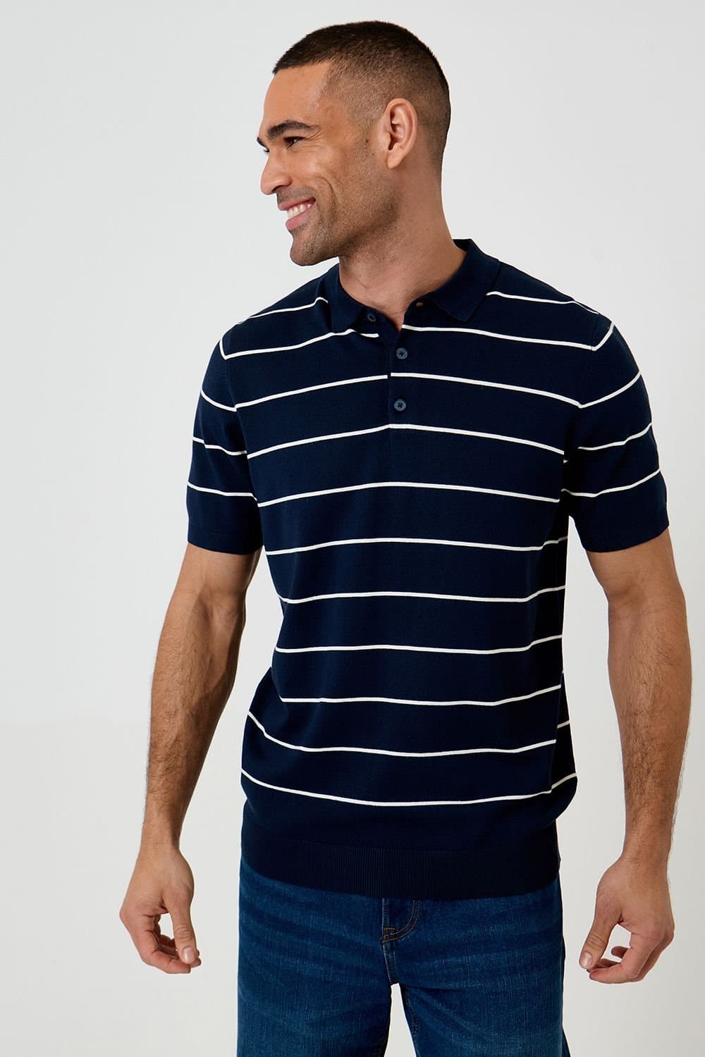 Threadbare Threadbare Men's Ribbed Stripe Knitted Polo in Navy