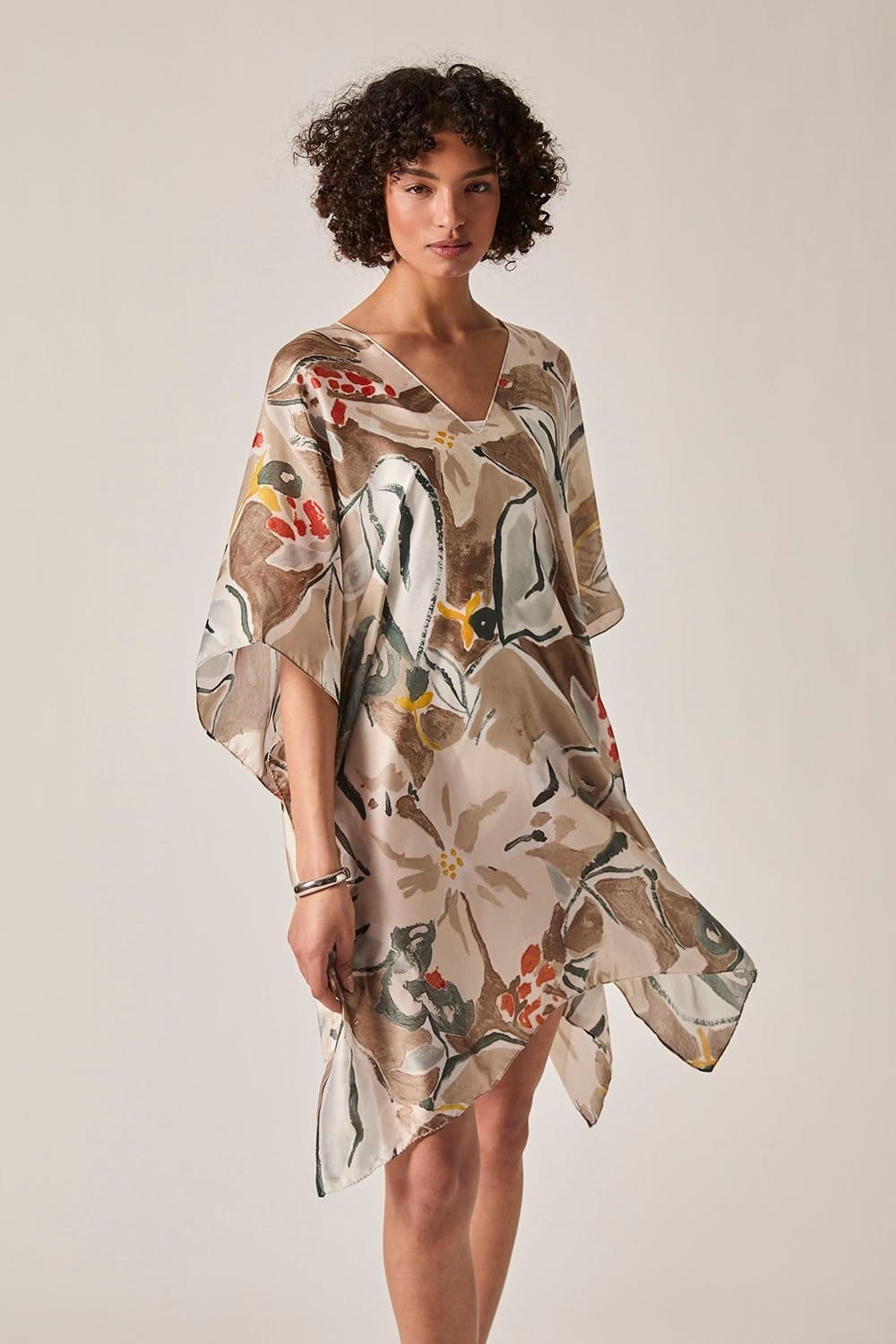 James Lakeland Women's Beige Abstract Floral Kaftan