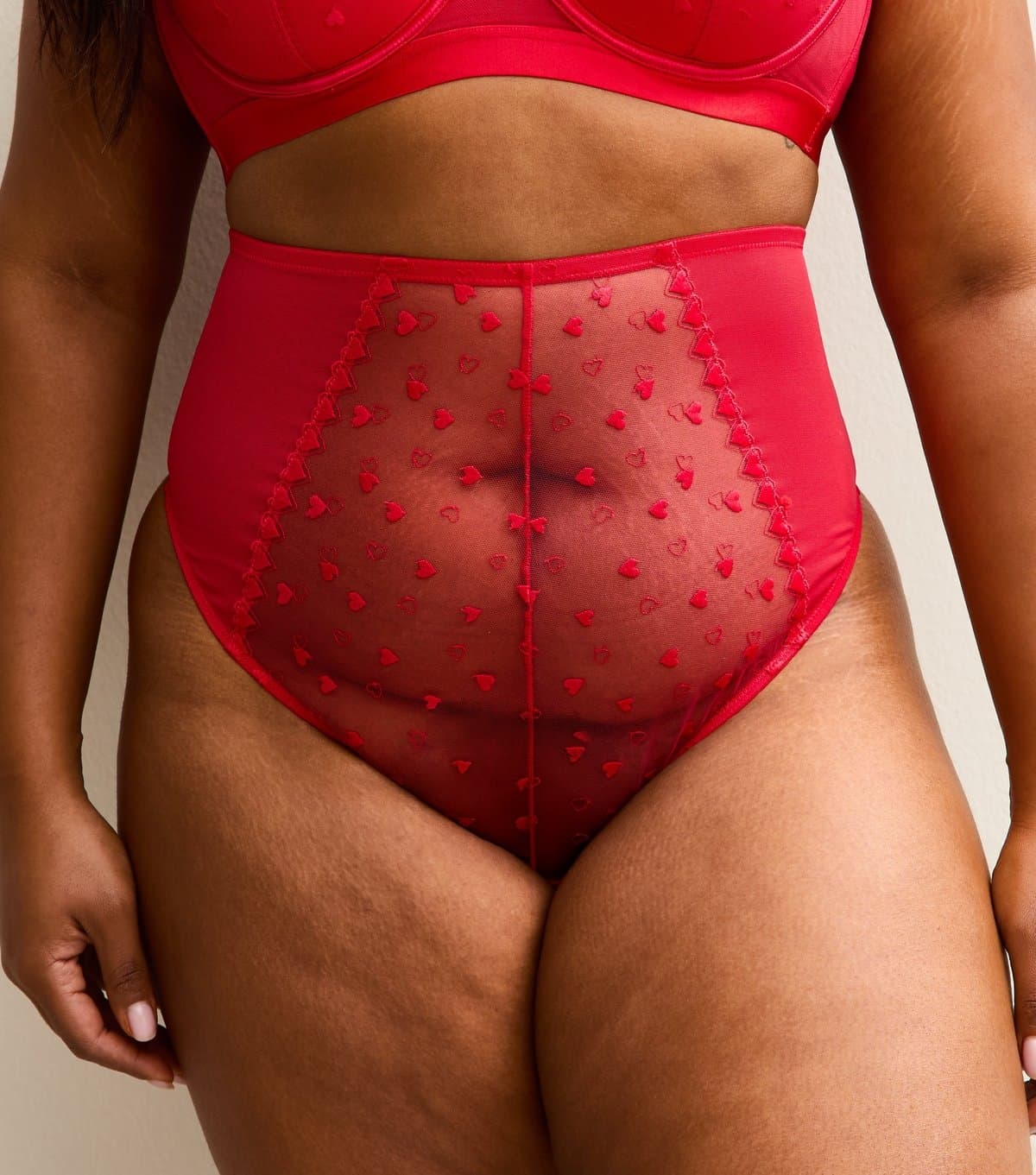 New Look Women's Plus Size Red Heart Embroidered High Waisted Thong Curves New Look