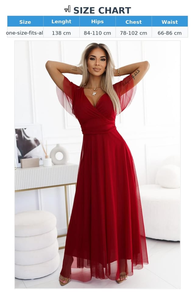 Love Lace Love Lace Women's NASTIA Long Tulle Evening Dress with Waist Bow in Red - 3