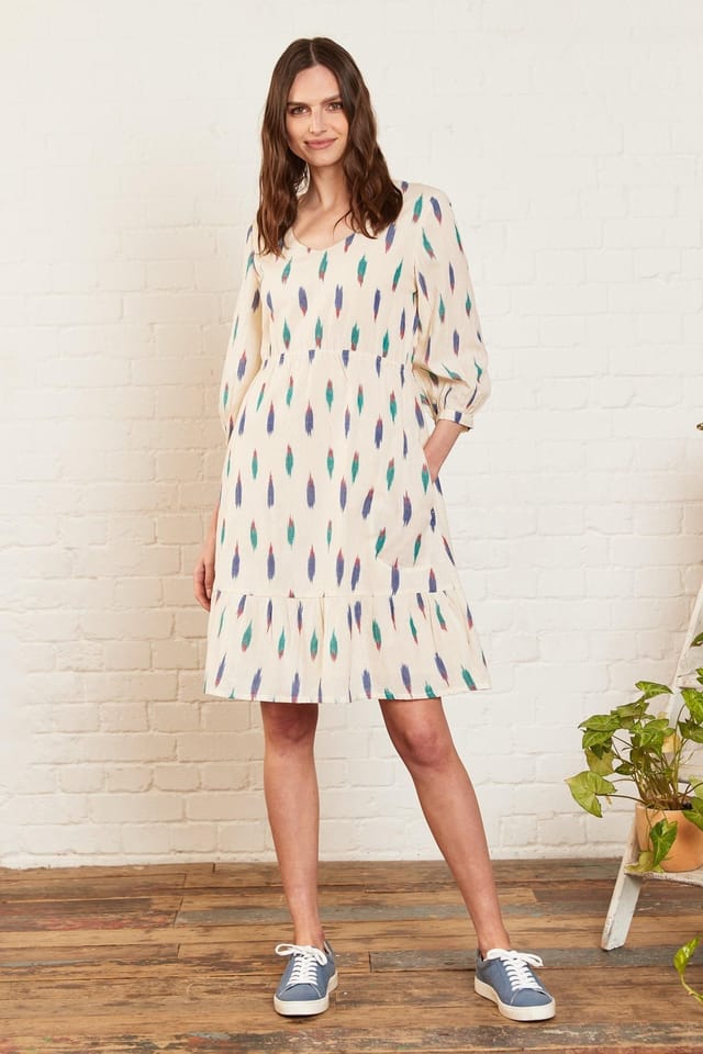 Nomads Clothing Nomads Clothing Women's Ikat Cotton Gathered Dress in Ivory - 2