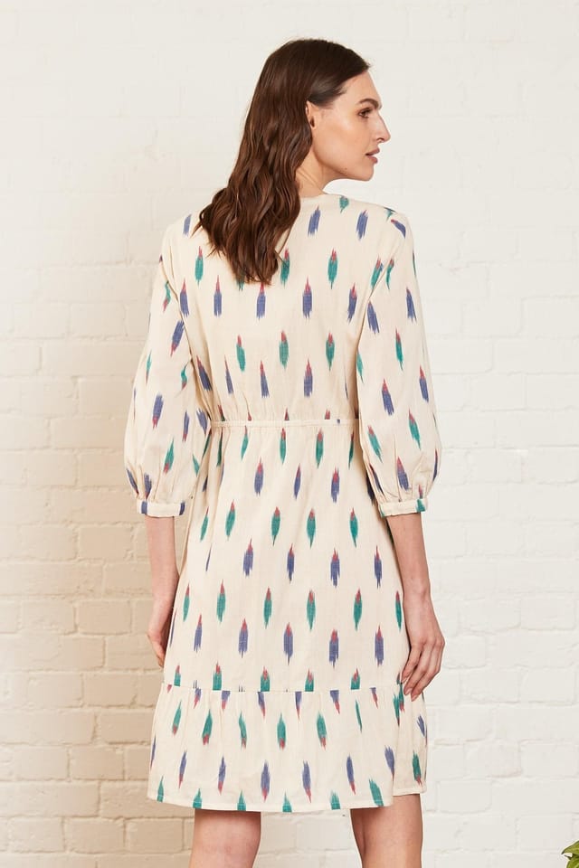 Nomads Clothing Nomads Clothing Women's Ikat Cotton Gathered Dress in Ivory - 3