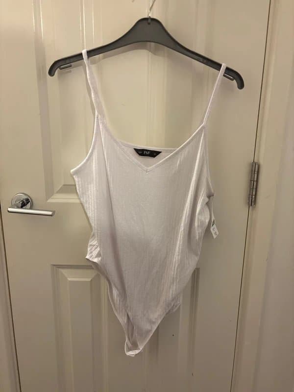 F&F Women’s white ribbed playsuit size large - new with tags