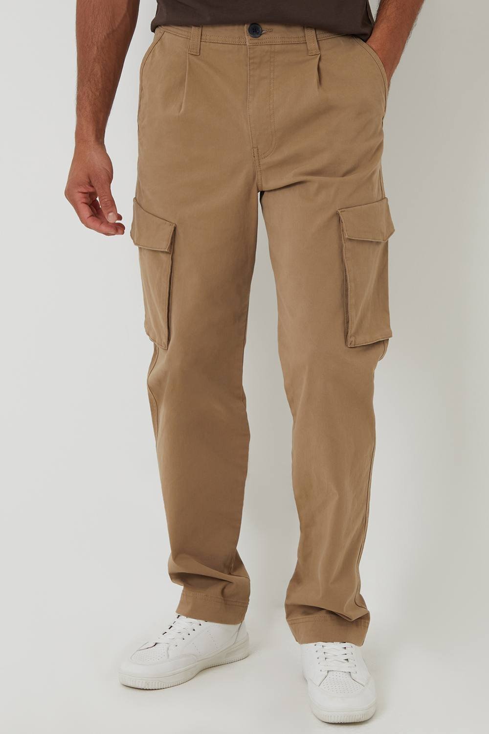 Threadbare Threadbare Men's Relaxed Fit Cotton Cargo Trousers With Stretch in Stone - 1