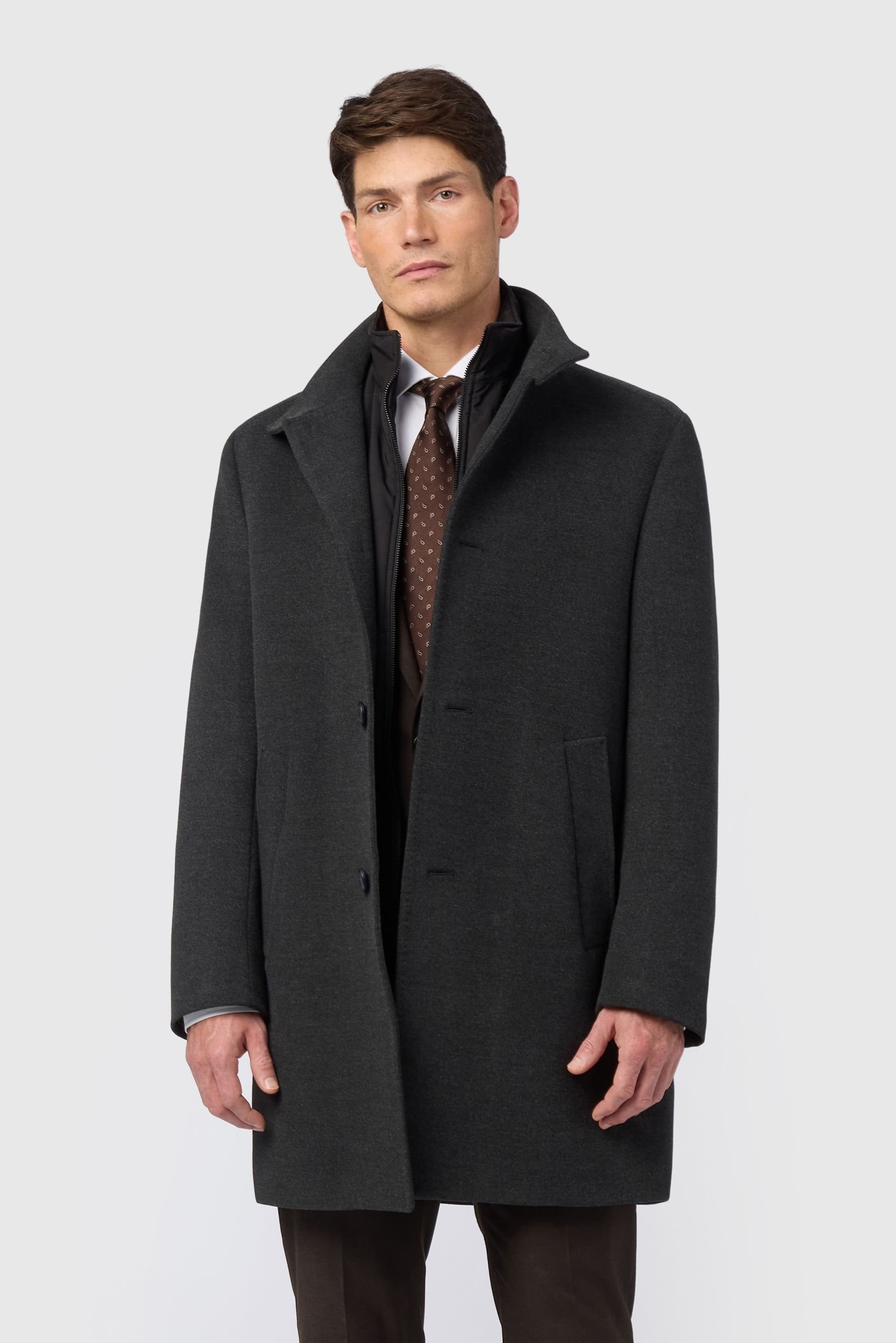 Melka Melka Men's Funnel Neck Coat with Padded Insert in Charcoal
