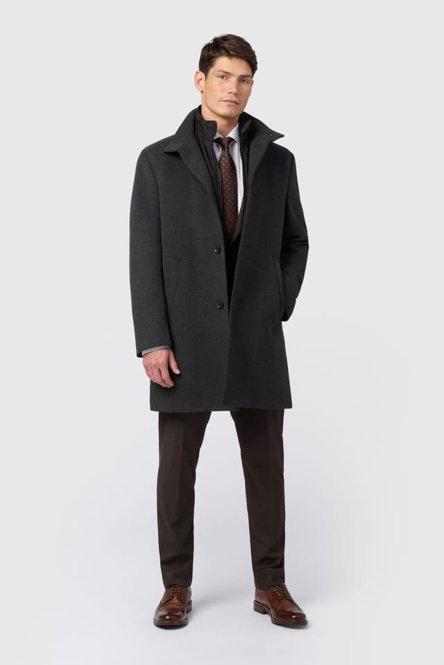 Melka Melka Men's Funnel Neck Coat with Padded Insert in Charcoal - 2