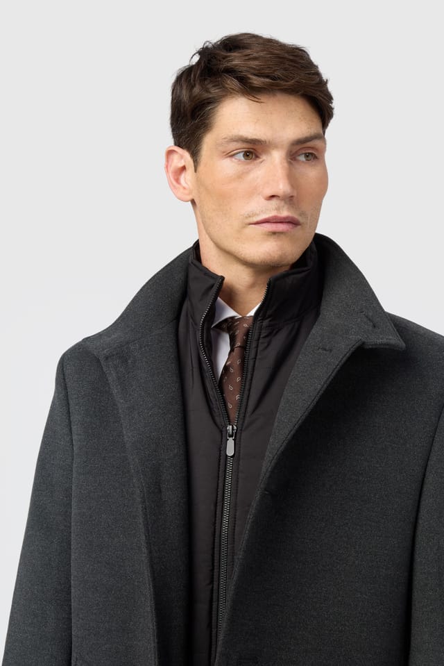 Melka Melka Men's Funnel Neck Coat with Padded Insert in Charcoal - 3