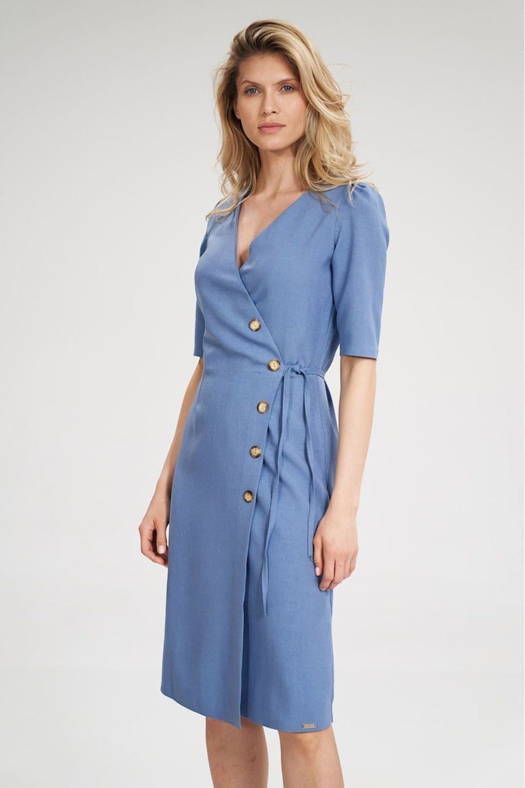 Love Lace Love Lace Women's Envelope Midi Dress with Cheese Neckline in Blue