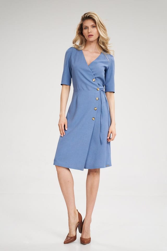 Love Lace Love Lace Women's Envelope Midi Dress with Cheese Neckline in Blue - 2