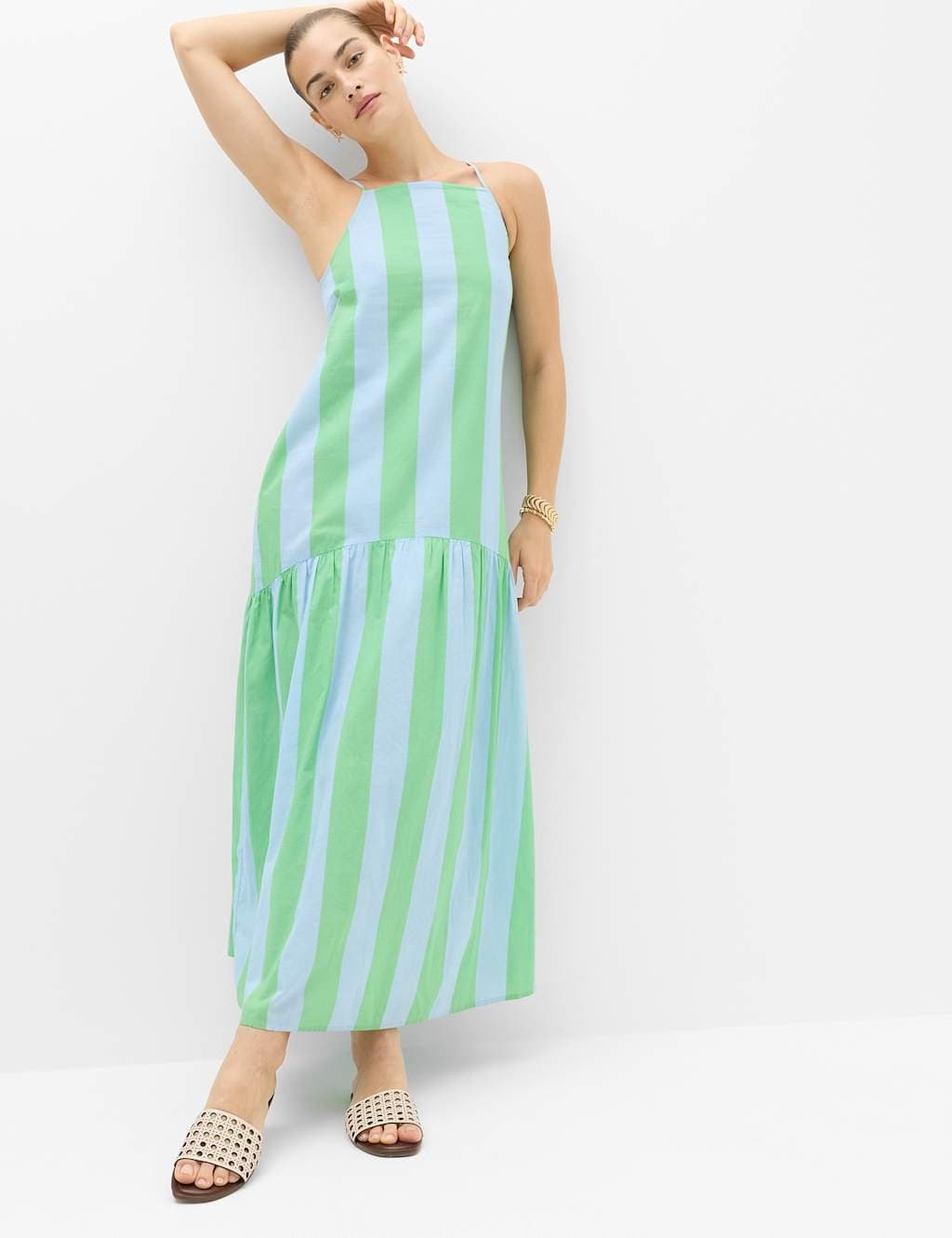 Marks & Spencer M&S Pure Cotton Strappy Square Neck Beach Dress Blue Mix