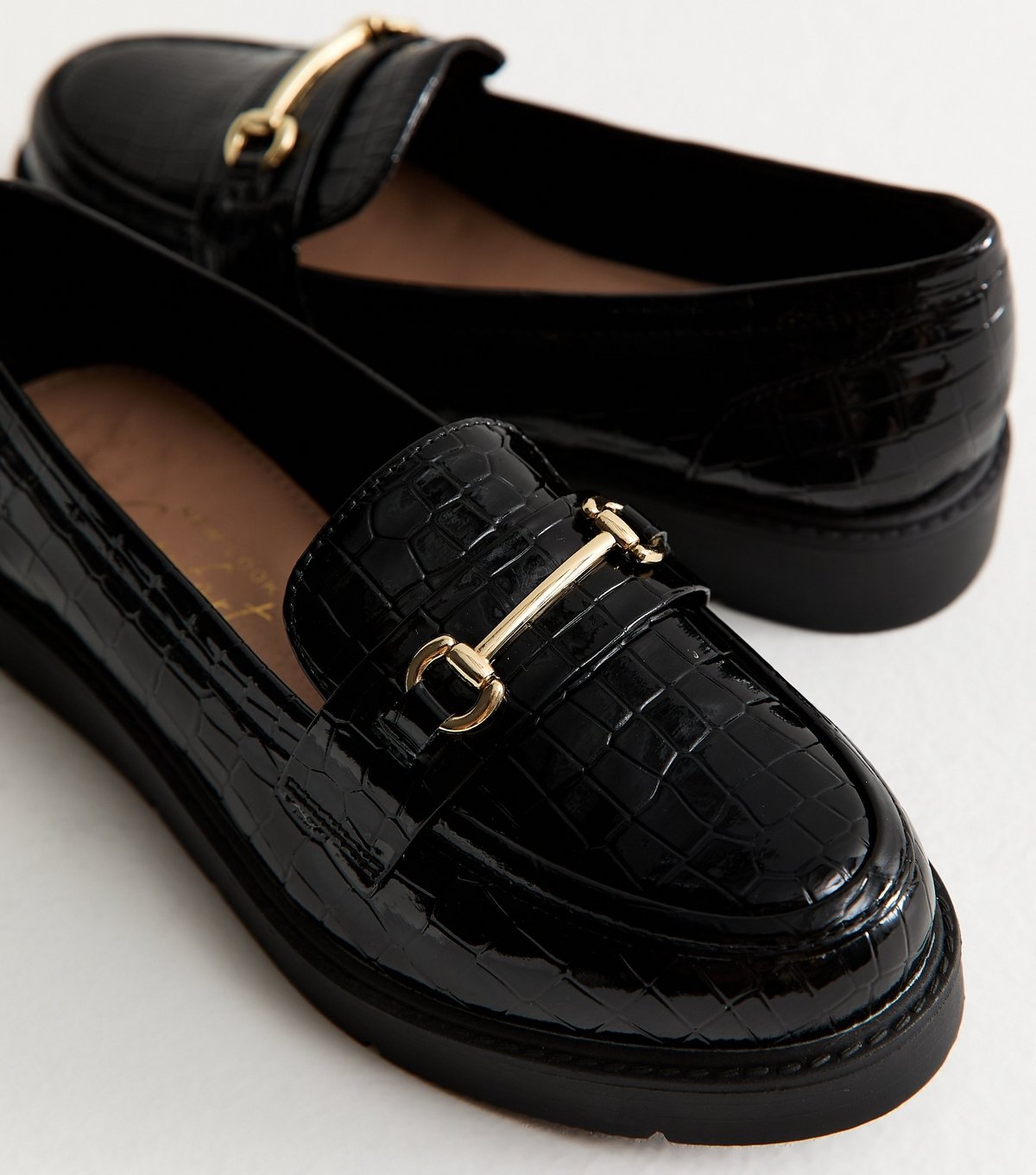 New Look Women's Wide Fit Black Faux Leather Platform Croc Loafer New Look - 3