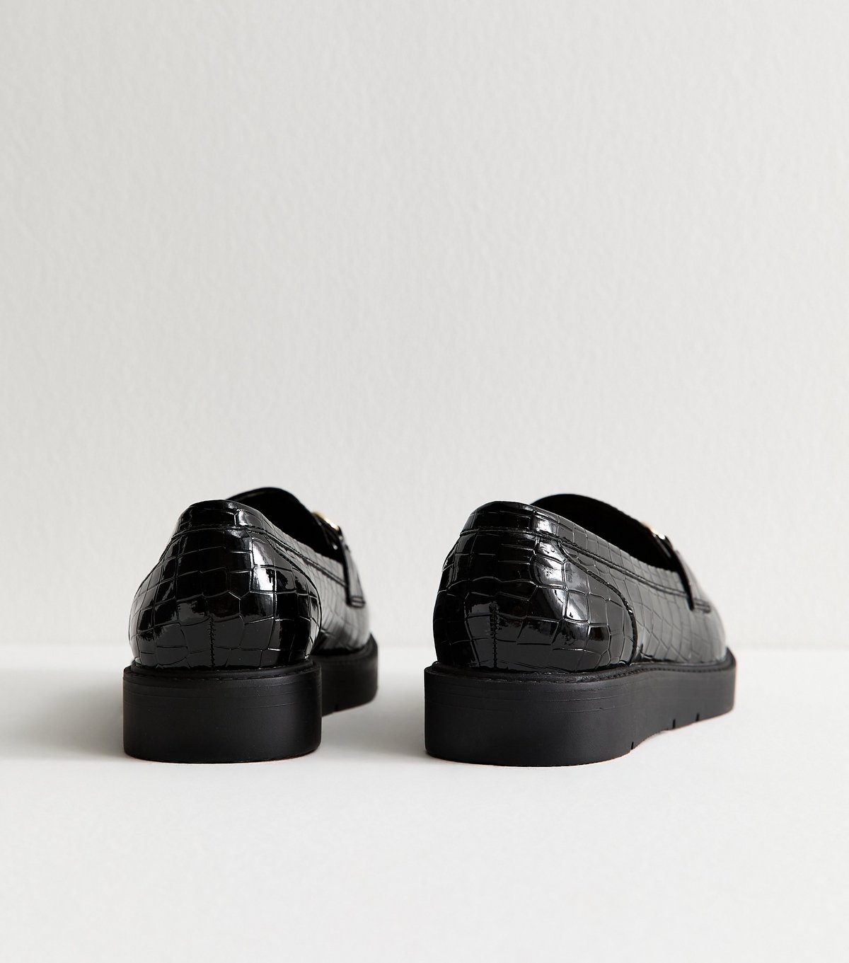New Look Women's Wide Fit Black Faux Leather Platform Croc Loafer New Look - 4