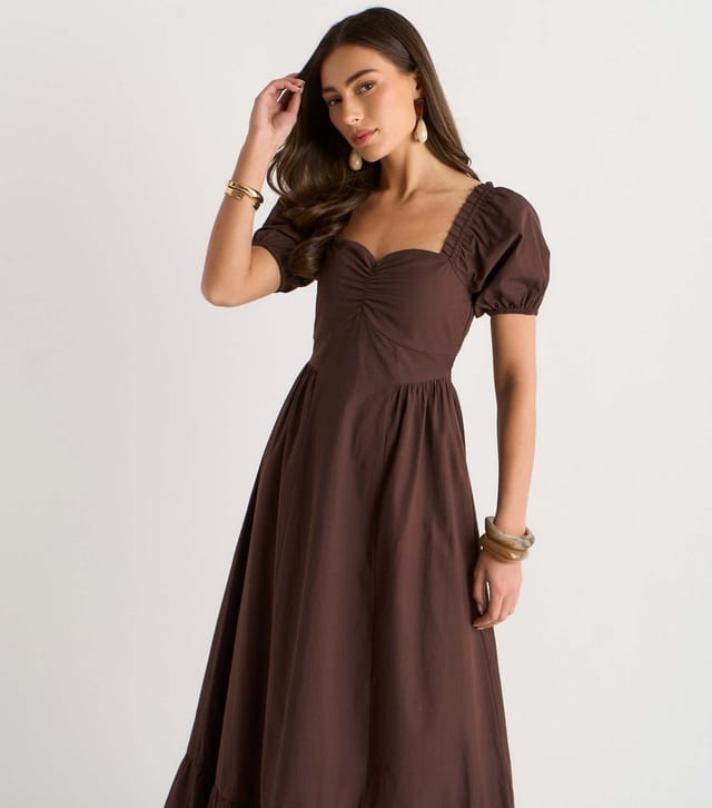 Gini London Women's Dark Brown Puff Sleeves Midi Dress Gini London New Look - 2
