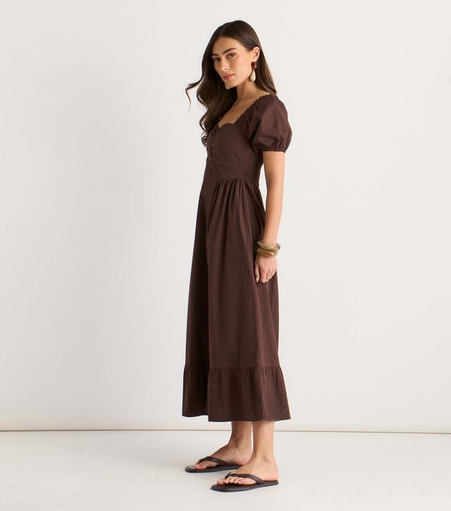 Gini London Women's Dark Brown Puff Sleeves Midi Dress Gini London New Look - 3