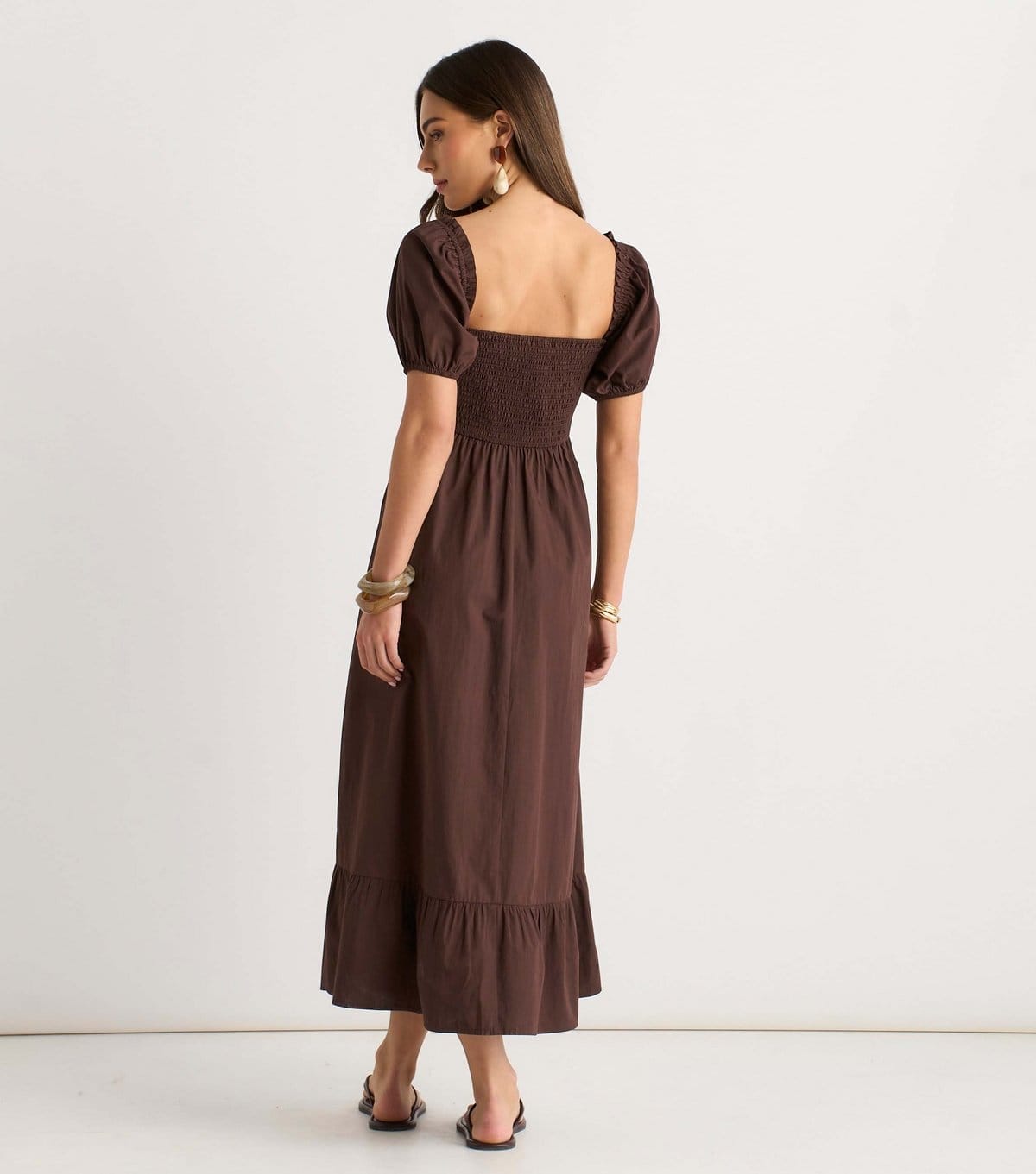 Gini London Women's Dark Brown Puff Sleeves Midi Dress Gini London New Look - 4