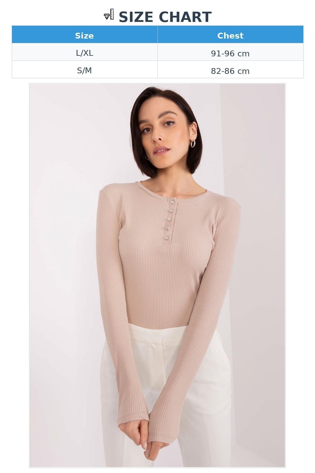 Love Lace Love Lace Women's Cotton Striped Fitted Blouse with Zircon Buttons in Beige - 4