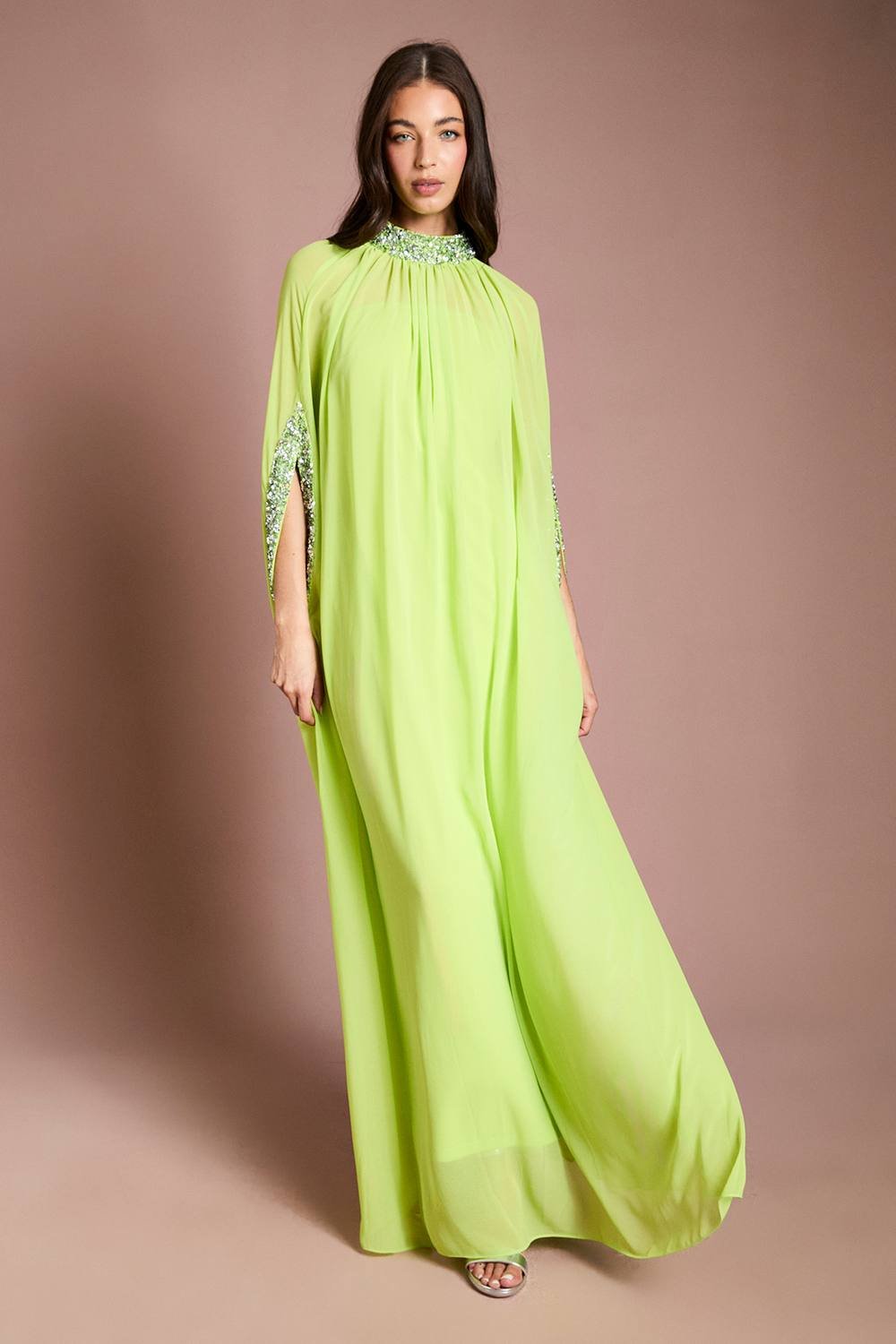 Coast Coast Women's Muse Chiffon Cape Dress in Lime - 2
