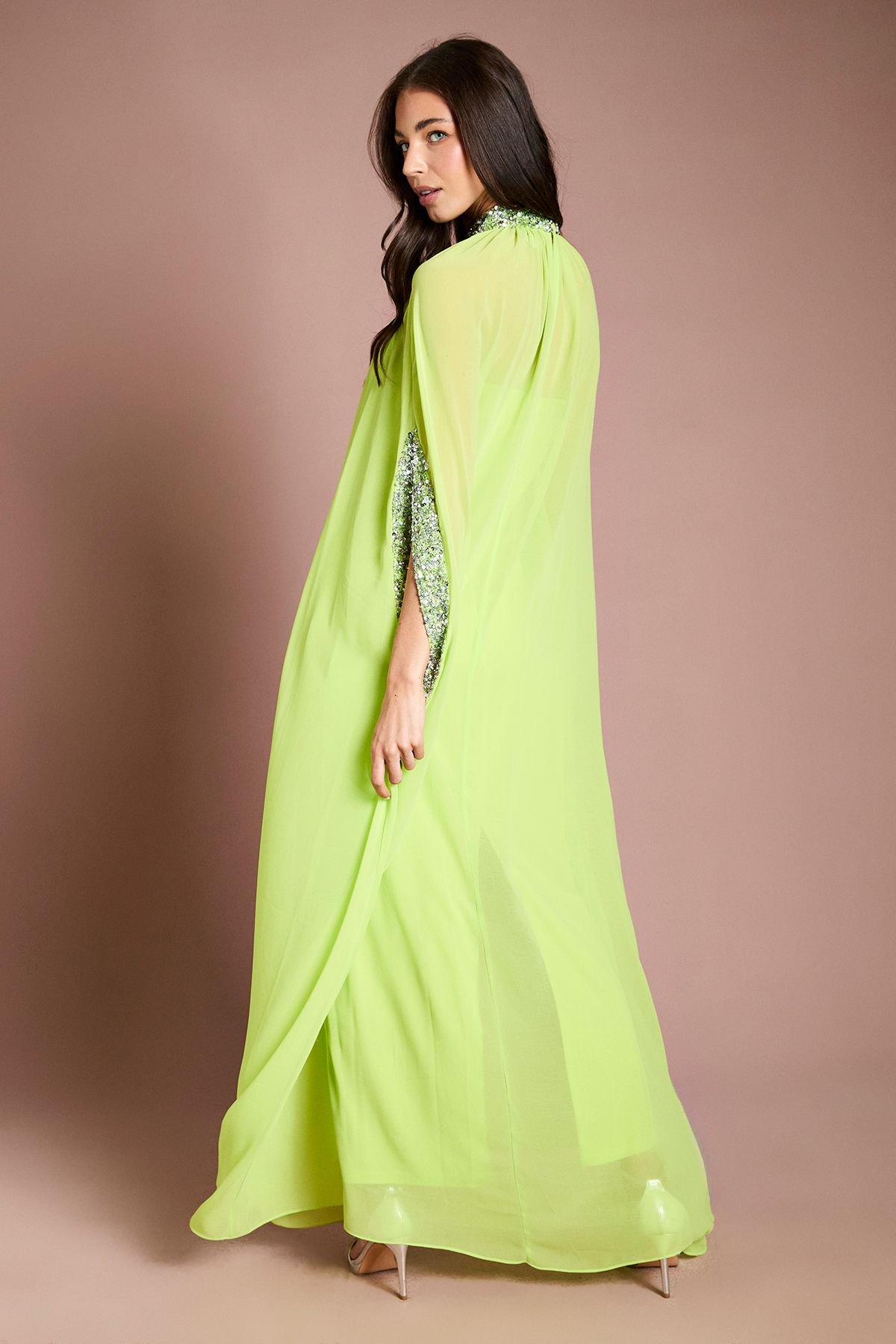 Coast Coast Women's Muse Chiffon Cape Dress in Lime - 3