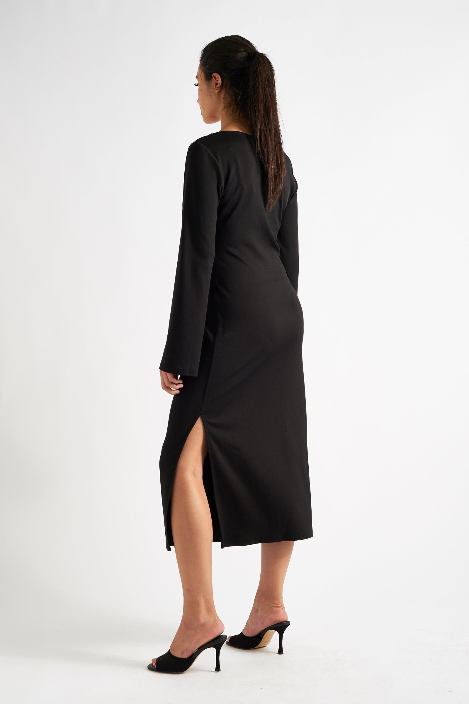 Louche Louche Women's Charley Black Fine Rib Bodycon Midi Dress - 2